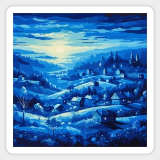 Beautiful Painting of a Small Village at Night Sticker